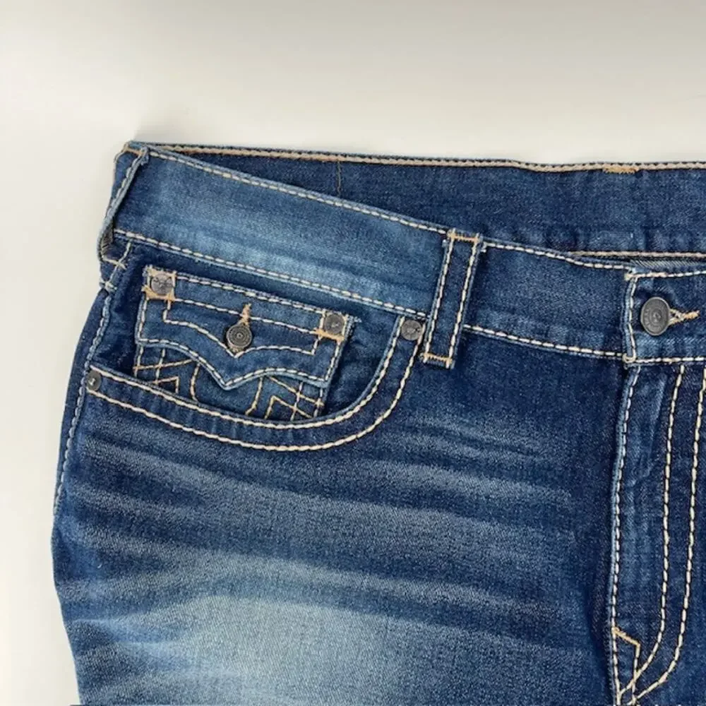 True Religion Ricky Flap Big T Relaxed Straight Denim Jeans Mens 42 100% Cotton